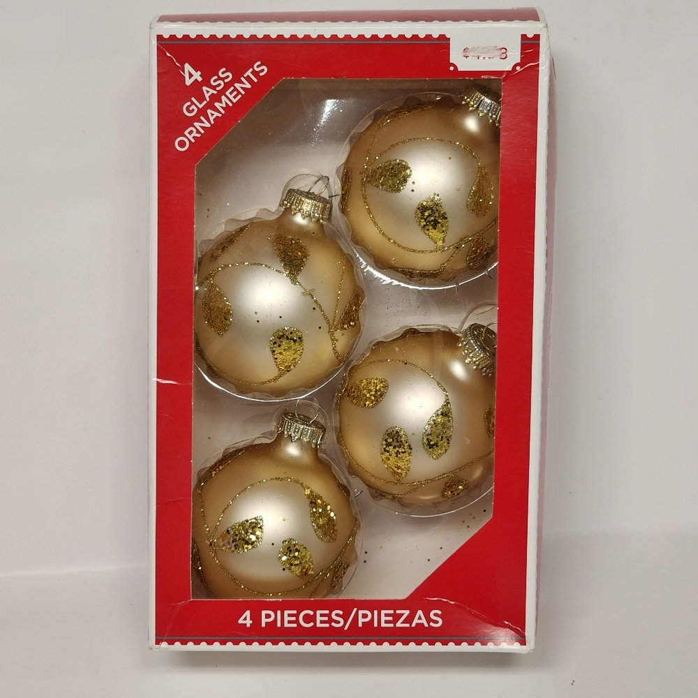 4 Glass Christmas Oranaments Holiday Time